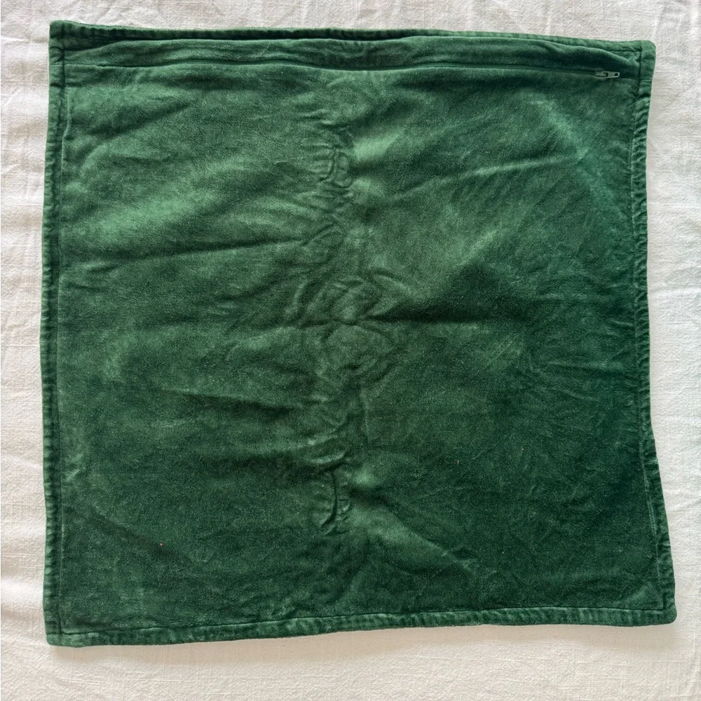 Crate & Barrel Green Organic Washed Cotton Velvet Throw Pillow Cover 20